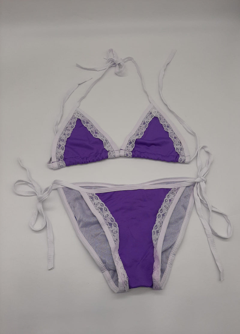 Sexy Purple and White Two Piece Tie String Dancewear Dancer Depot 