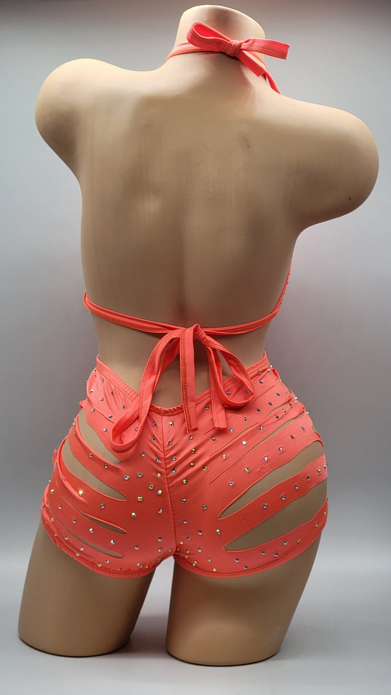 Collections by Andrew- Sexy Peach Crisscross Two Piece Dance wear Dancer Depot 