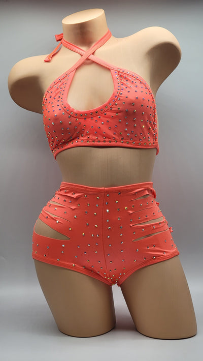 Collections by Andrew- Sexy Peach Crisscross Two Piece Dance wear Dancer Depot 